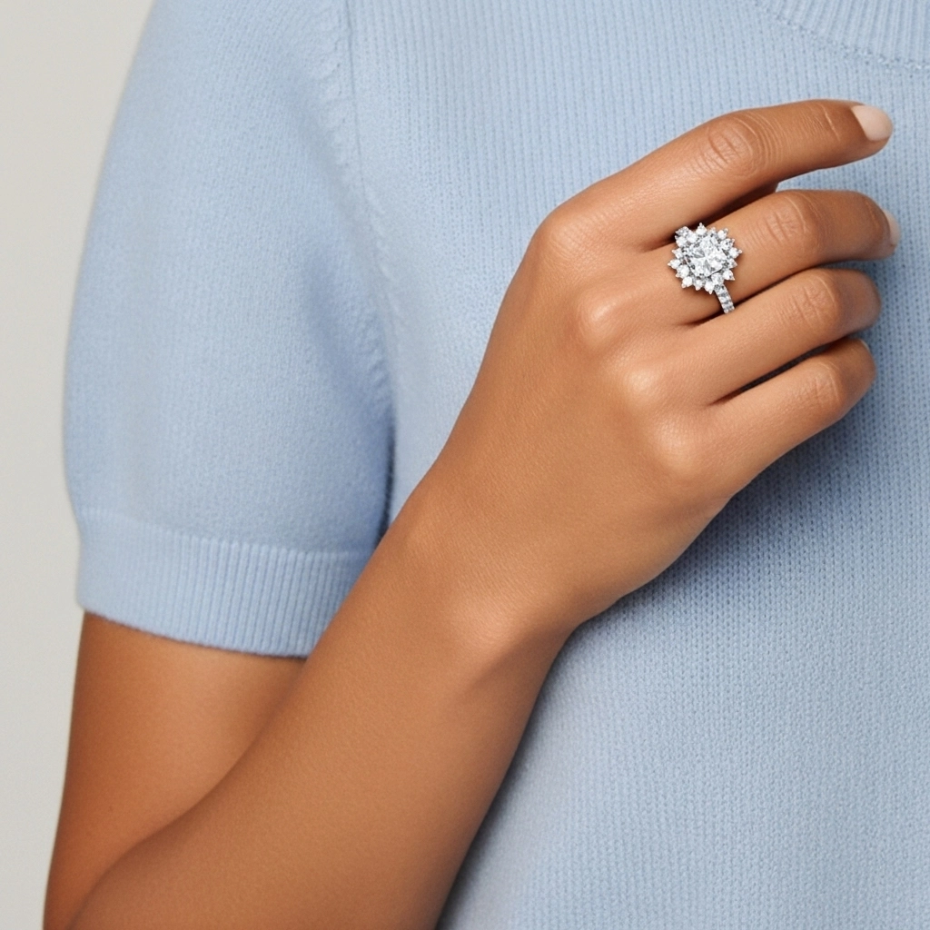 Le luxe Coussin 2.00ct Moissanite Bague de fiançailles