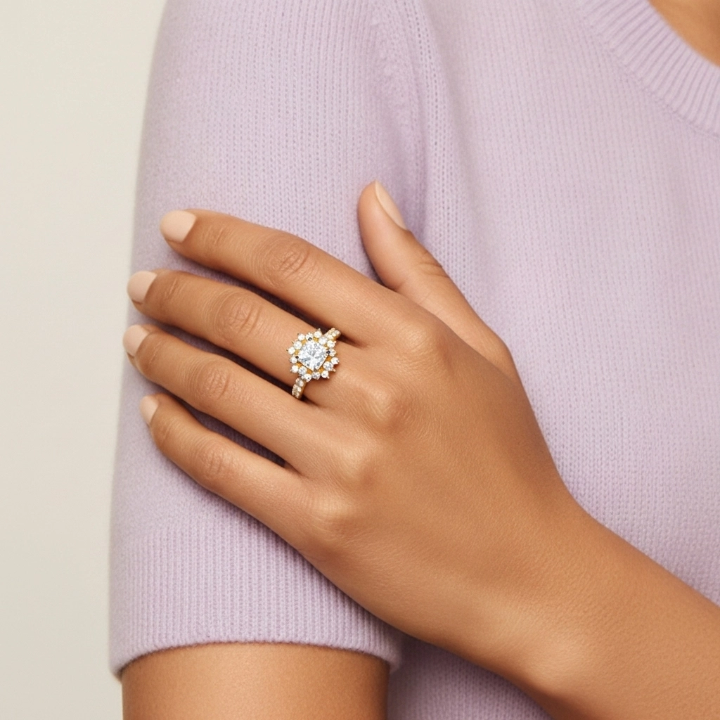 Argent sterling 925 Moissanite Bague de fiançailles