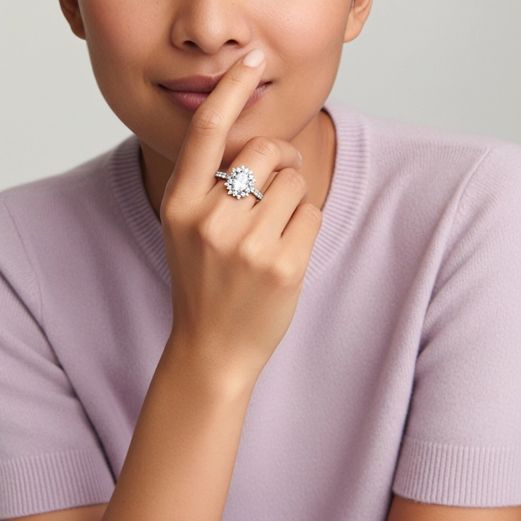 Le luxe Ovale 2.00ct Moissanite Bague de fiançailles