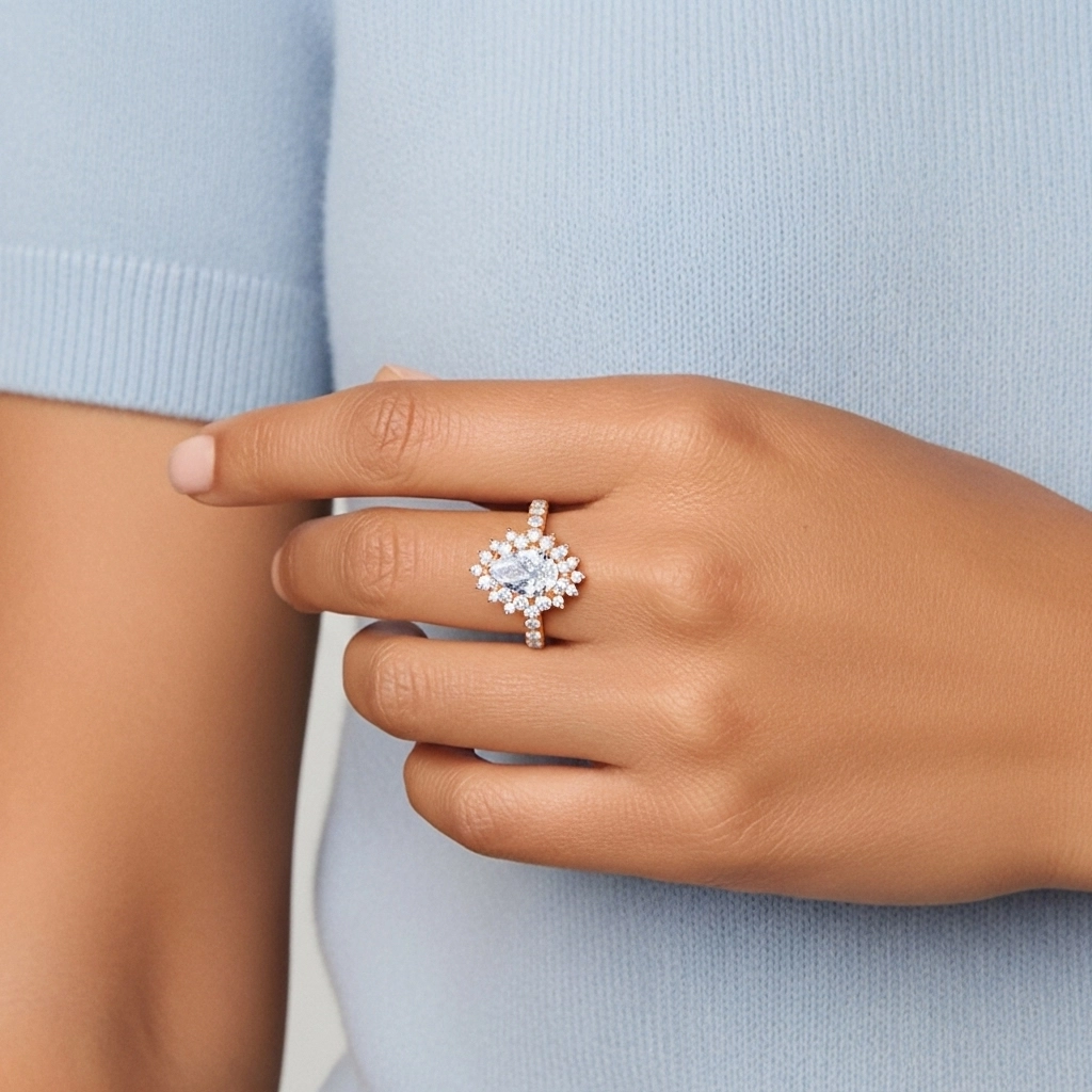 Le luxe Poire 2.00ct Moissanite Bague de fiançailles