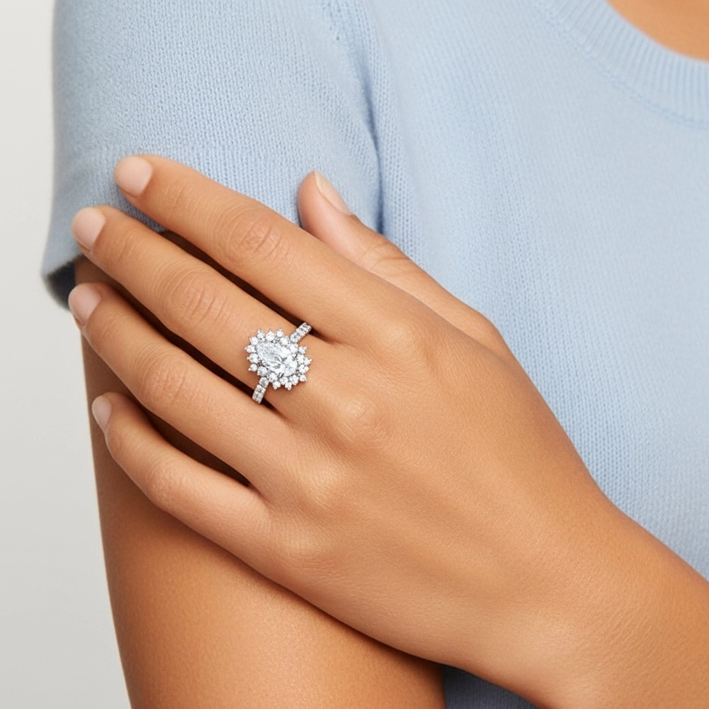 Le luxe Poire 2.00ct Moissanite Bague de fiançailles