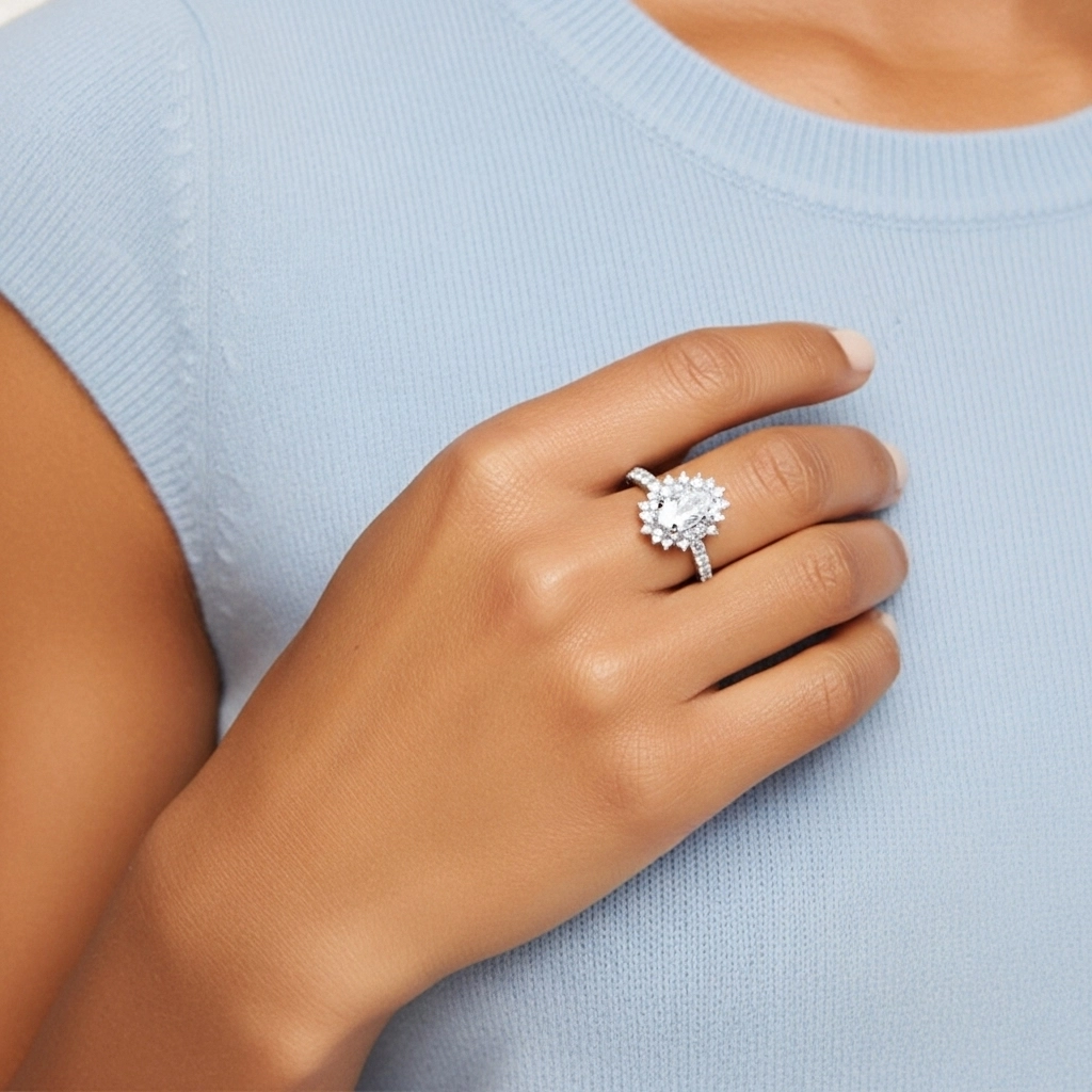 Le luxe Poire 2.00ct Moissanite Bague de fiançailles