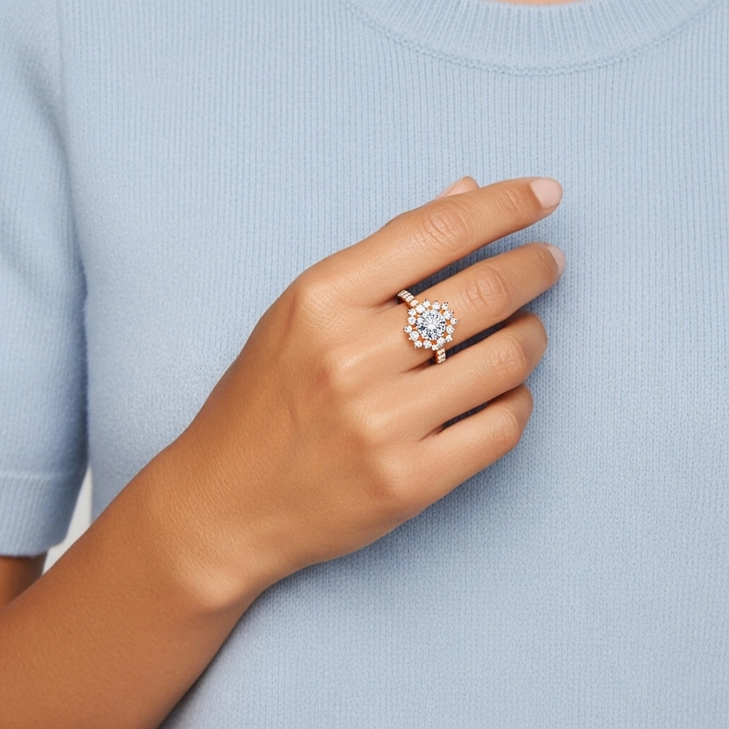 Argent sterling 925 Moissanite Bague de fiançailles