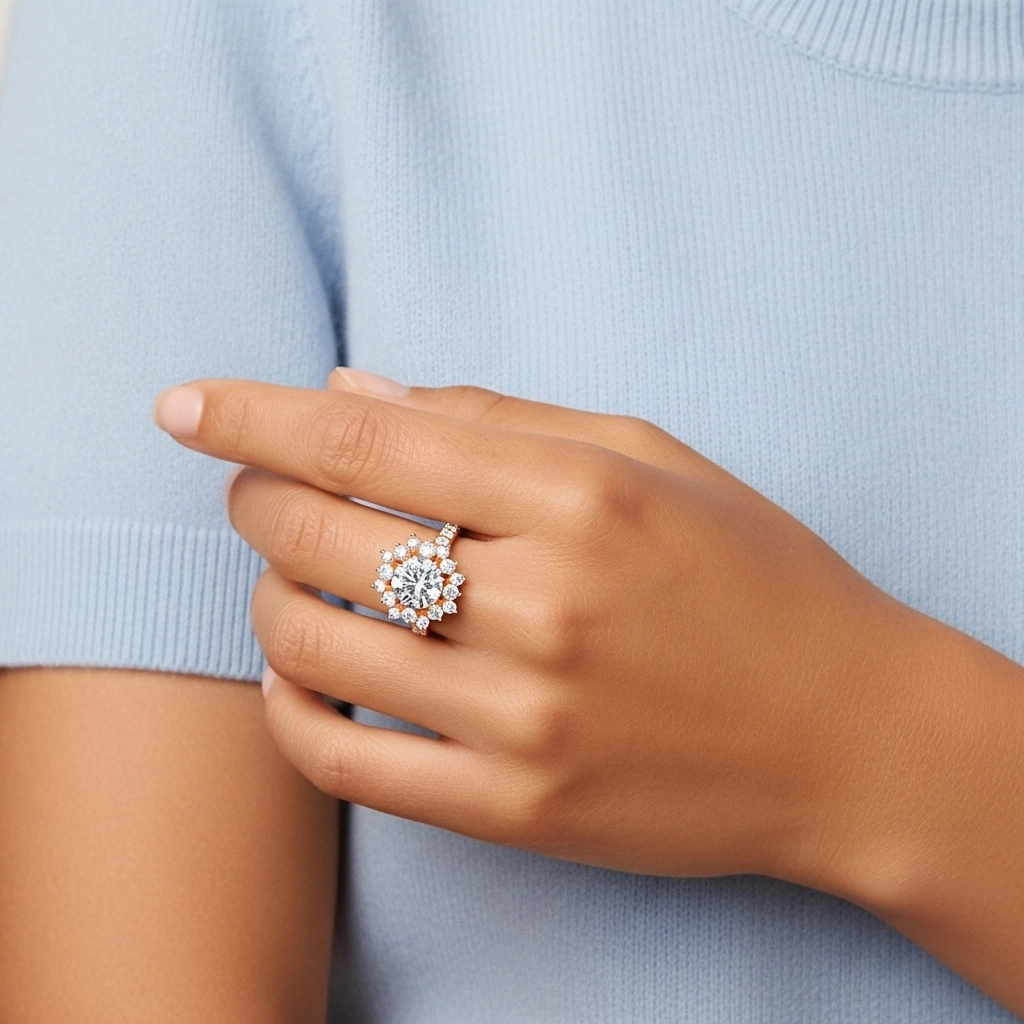 Argent sterling 925 Moissanite Bague de fiançailles