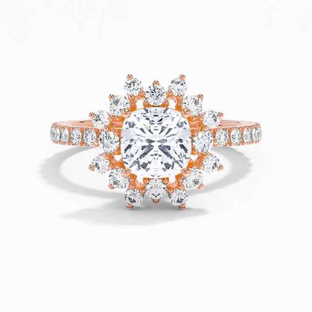 925 Sterling Silver Halo Cluster Engagement Ring Plating 18K Rose Gold Luxury Cushion Moissanite 2.00ct Straight Shank