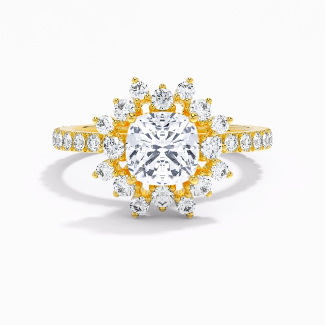 Argent sterling 925 Halo Grappe Bague de fiançailles Placage Or jaune 18 carats Le luxe Coussin Moissanite 2.00ct Tige Droite Argent sterling 925 Halo Grappe Bague de fiançailles Placage Or jaune 18 carats Le luxe Coussin Moissanite 2.00ct Tige Droite