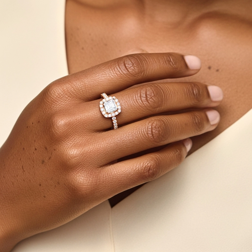 Délicat Asscher 1.00ct Moissanite Bague de fiançailles