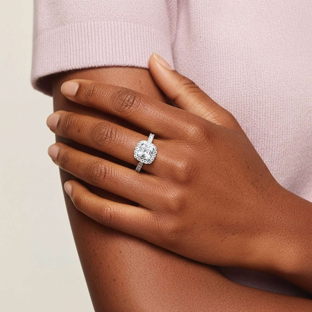 Délicat Asscher 1.00ct Moissanite Bague de fiançailles