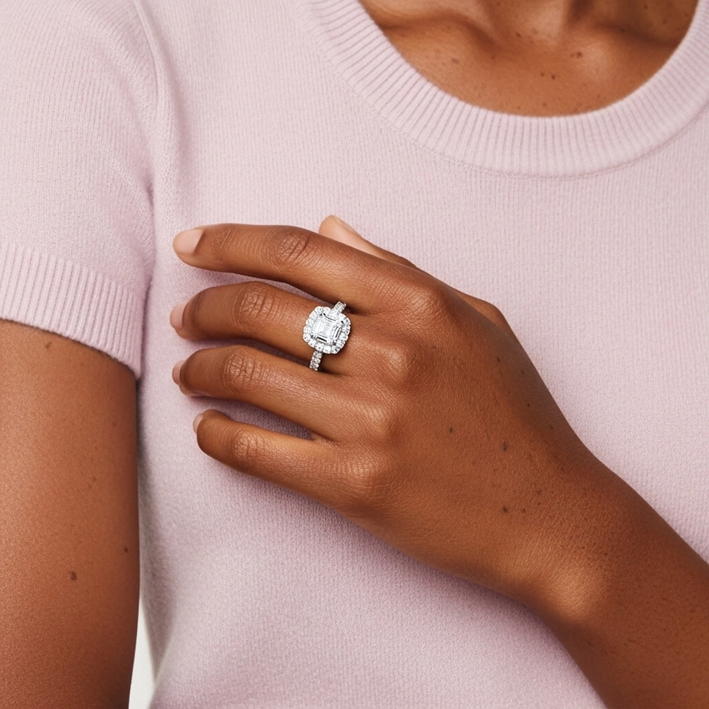 Délicat Asscher 1.00ct Moissanite Bague de fiançailles