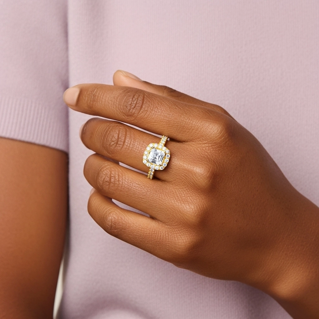 Délicat Asscher 1.00ct Moissanite Bague de fiançailles