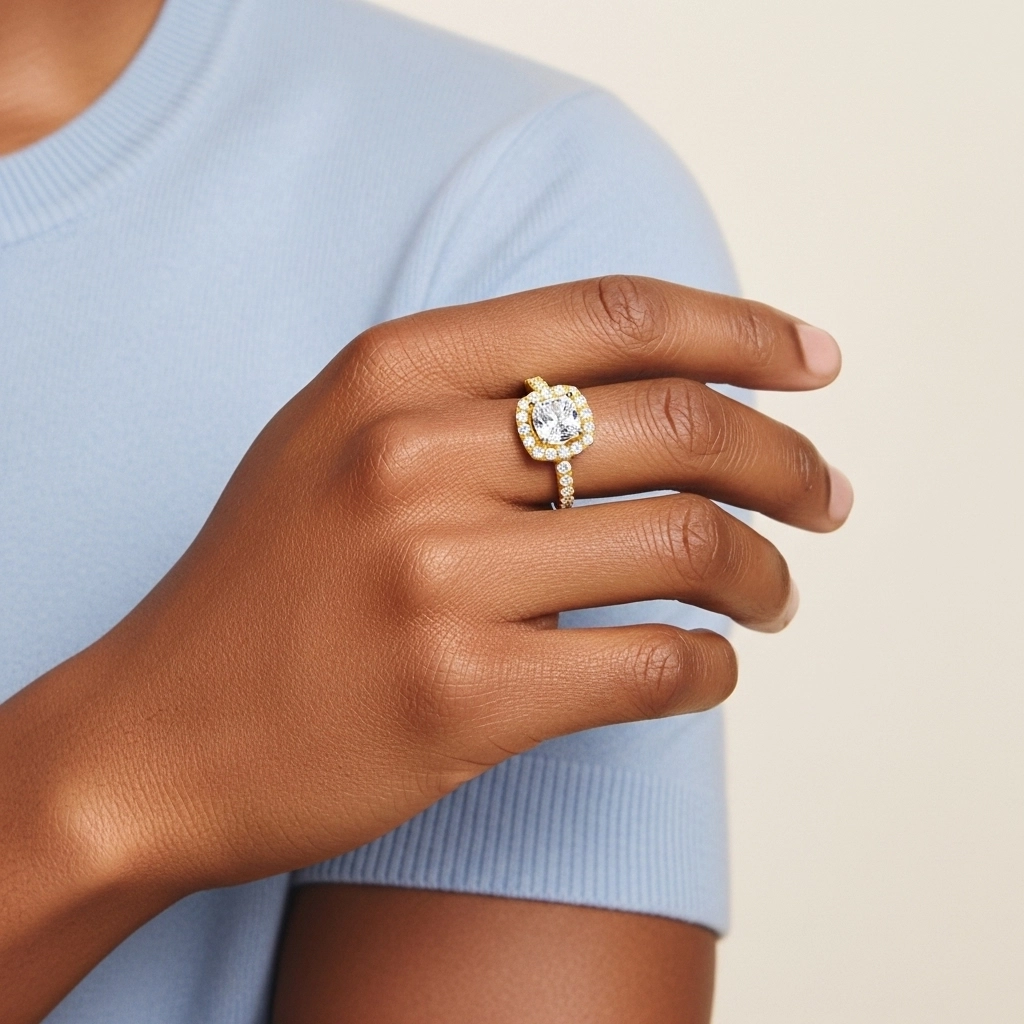 Délicat Coussin 1.00ct Moissanite Bague de fiançailles