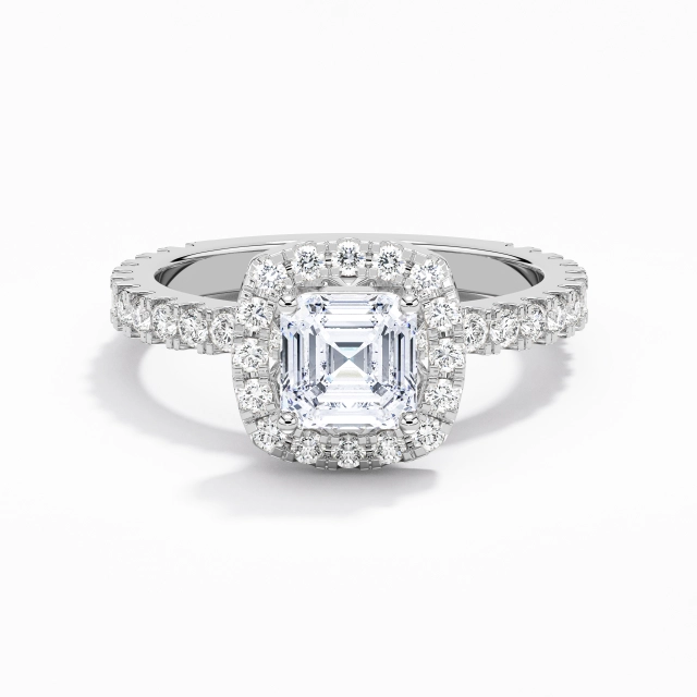 Délicat Asscher Moissanite Bague de fiançailles 1.00ct En Blanc Platine Halo Tige Droite