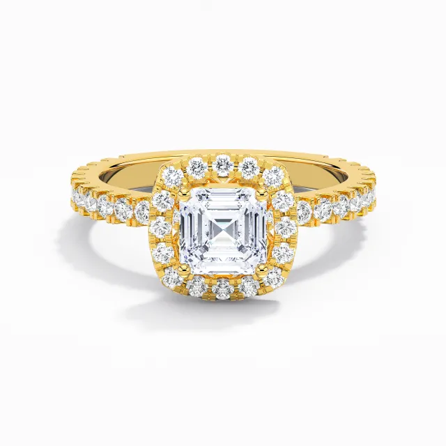 Delicate Asscher Moissanite Engagement Ring 1.00ct In White 925 Sterling Silver Halo Straight Shank