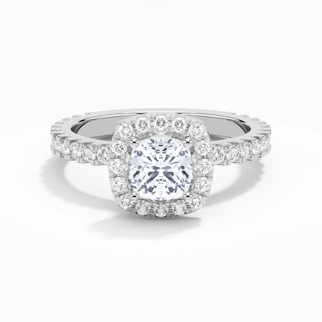 Delicate Cushion Moissanite Engagement Ring 1.00ct In White 925 Sterling Silver Halo Straight Shank