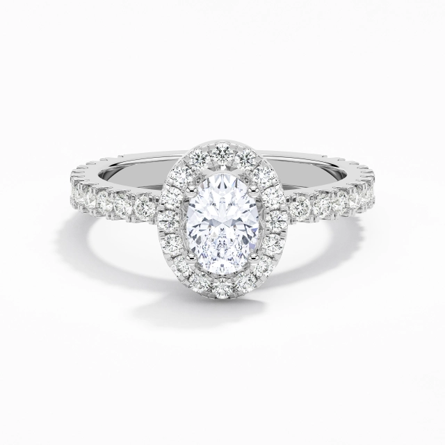 Délicat Ovale Moissanite Bague de fiançailles 1.00ct En Blanc Argent sterling 925 Halo Tige Droite