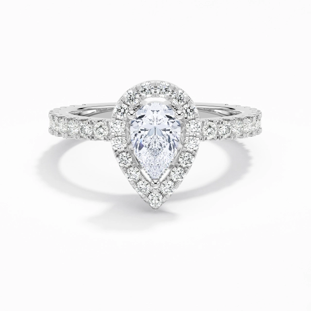 Delicate Pear Moissanite Engagement Ring 1.00ct In White 925 Sterling Silver Halo Straight Shank