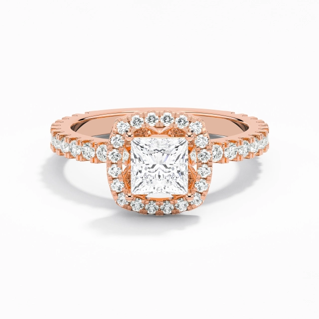 Délicat Princesse Moissanite Bague de fiançailles 1.00ct En Blanc Argent sterling 925 Halo Tige Droite