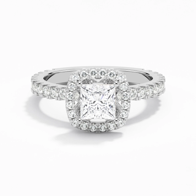 Delicate Princess Moissanite Engagement Ring 1.00ct In White 925 Sterling Silver Halo Straight Shank