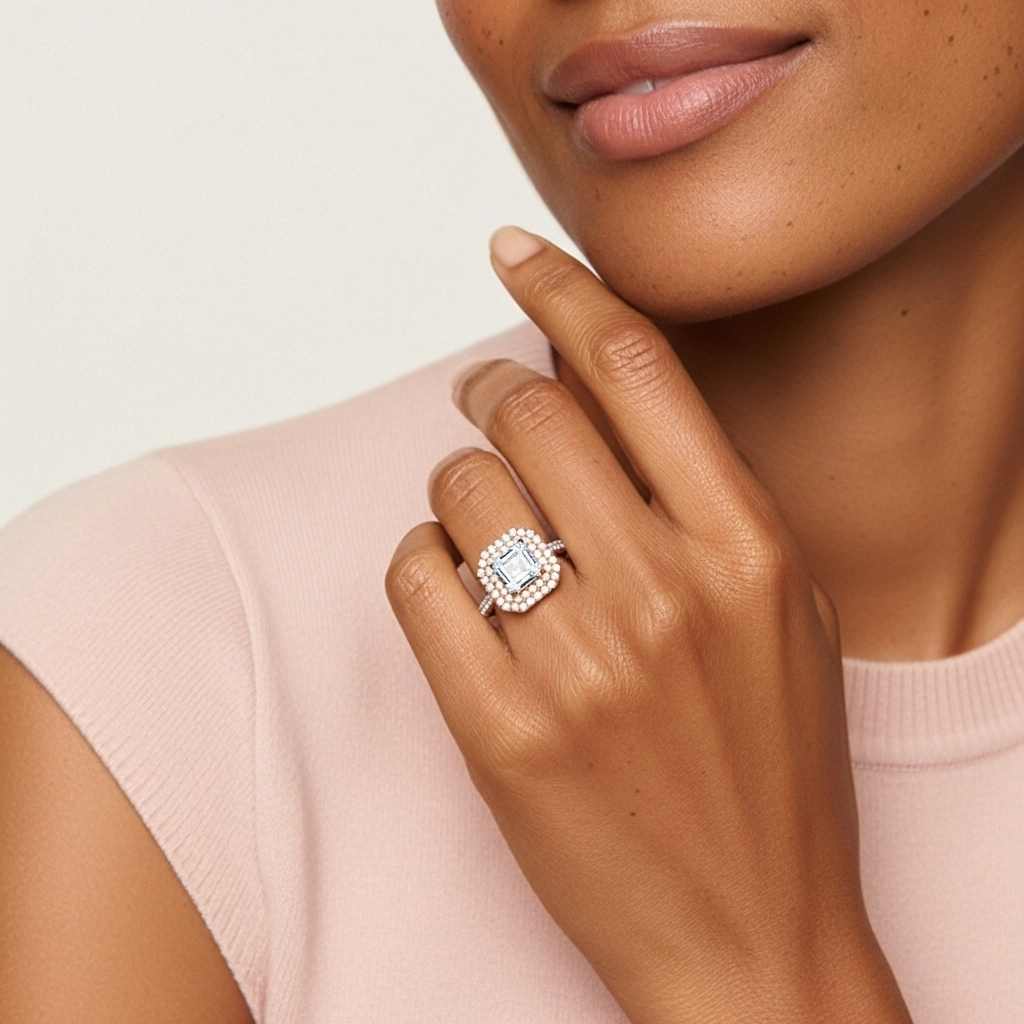 Luxury Asscher 1.00ct Moissanite Engagement Ring