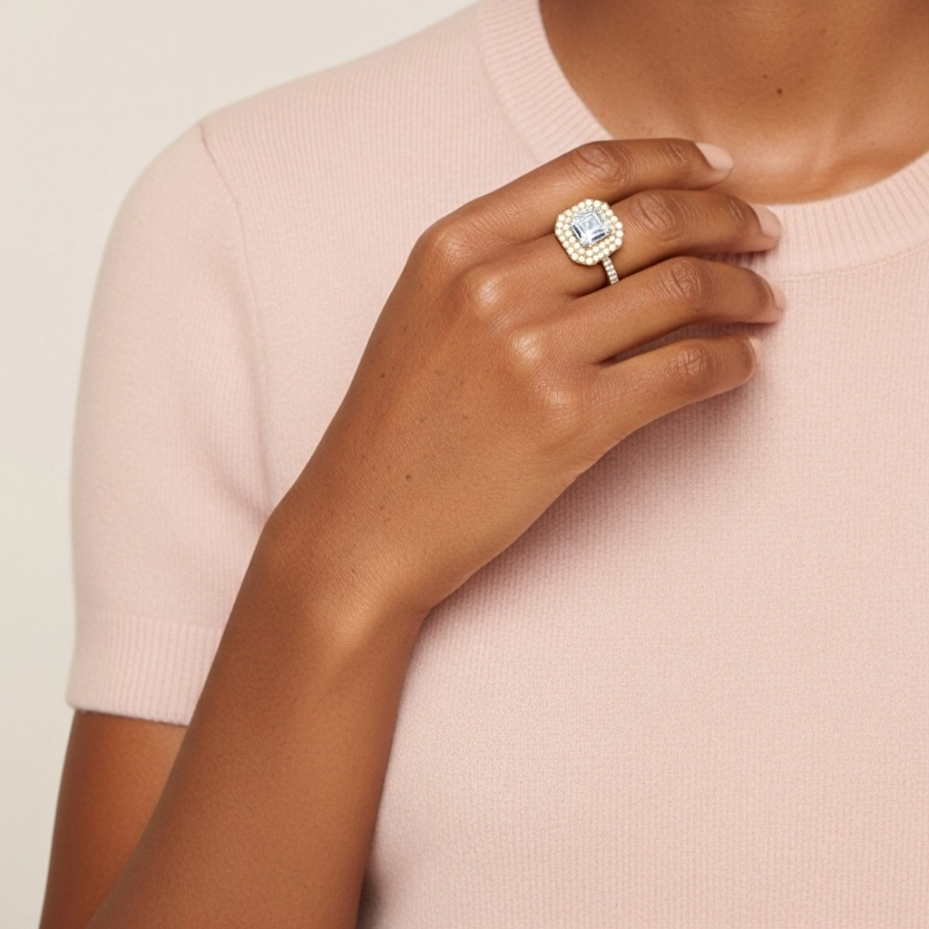 Luxury Asscher 1.00ct Moissanite Engagement Ring