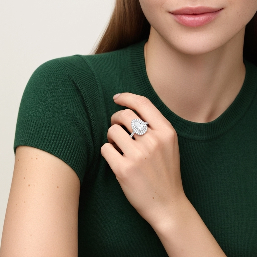 Luxury Pear 1.00ct Moissanite Engagement Ring