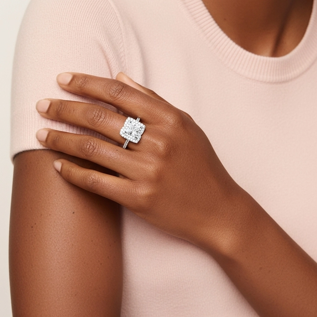 Luxury Princess 1.00ct Moissanite Engagement Ring