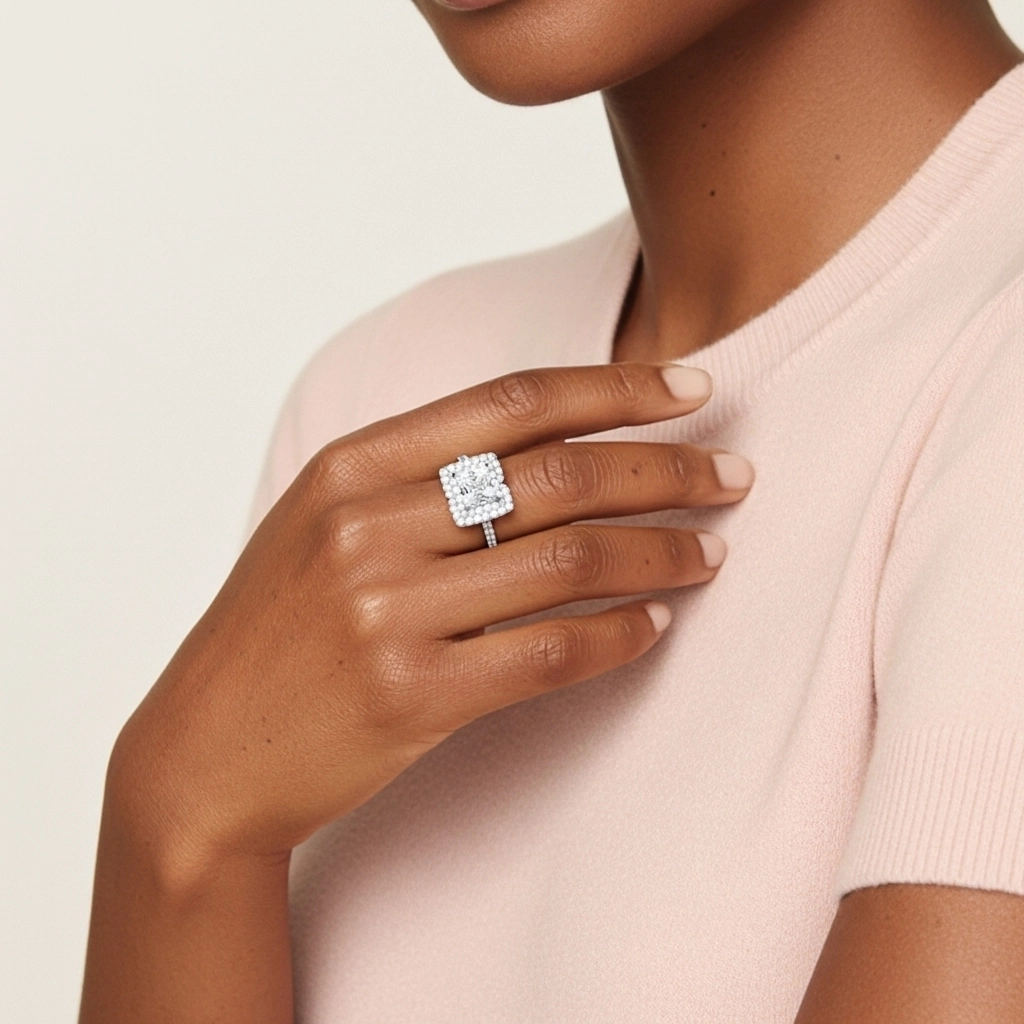 Luxury Princess 1.00ct Moissanite Engagement Ring