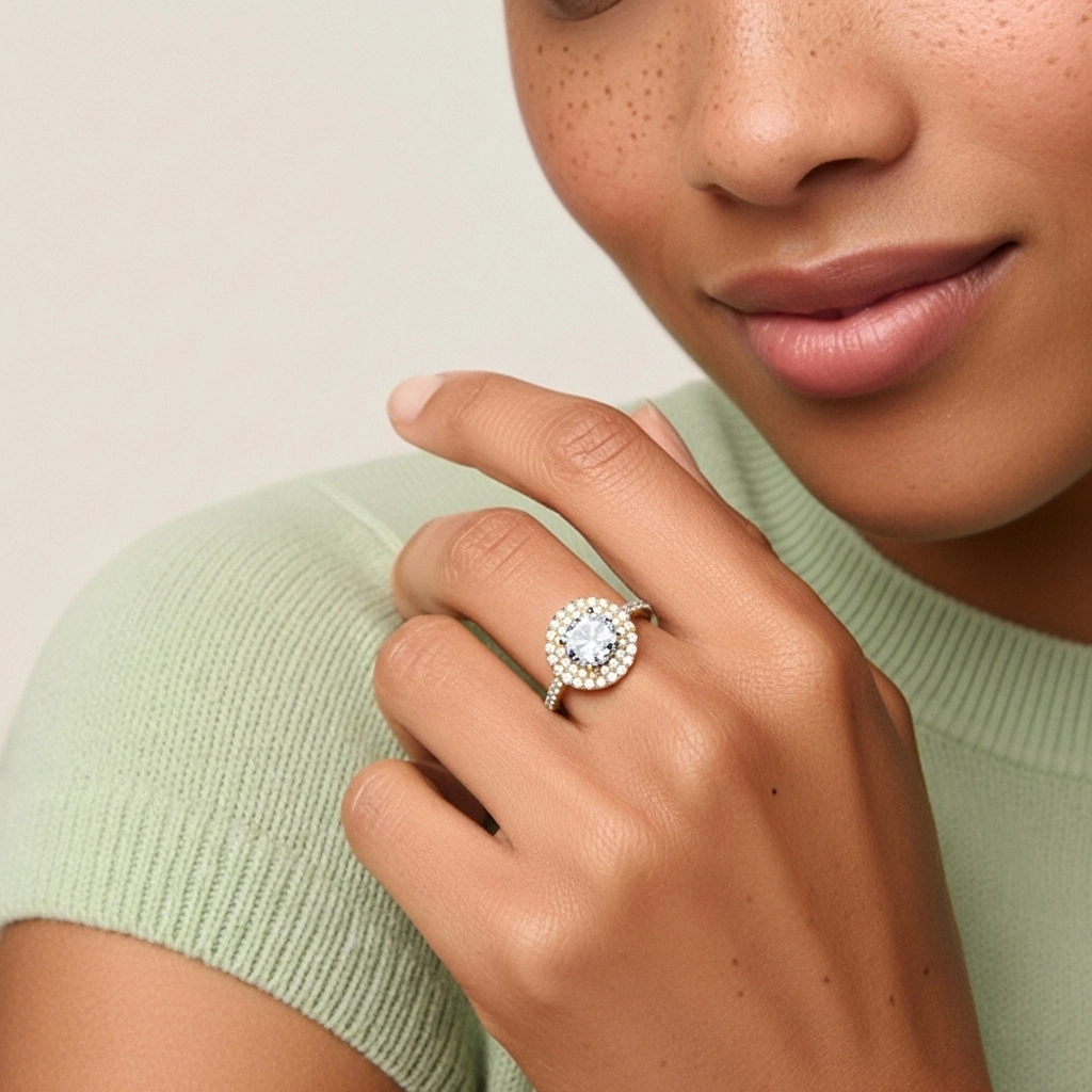 Luxury Round 1.00ct Moissanite Engagement Ring