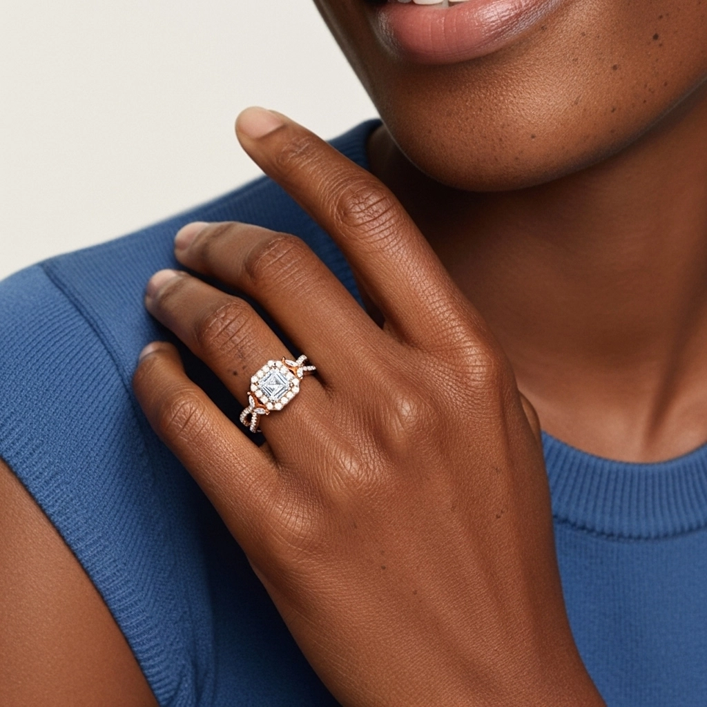 Nature Asscher 2.00ct Moissanite Engagement Ring