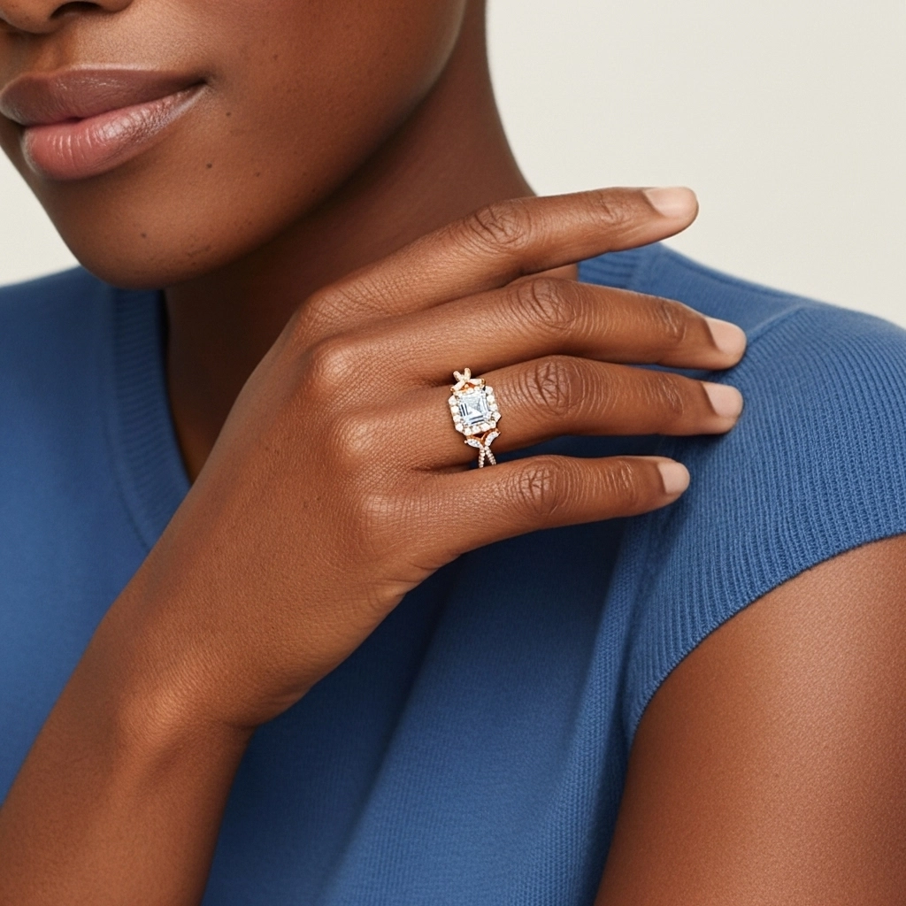 Nature Asscher 1.00ct Moissanite Engagement Ring