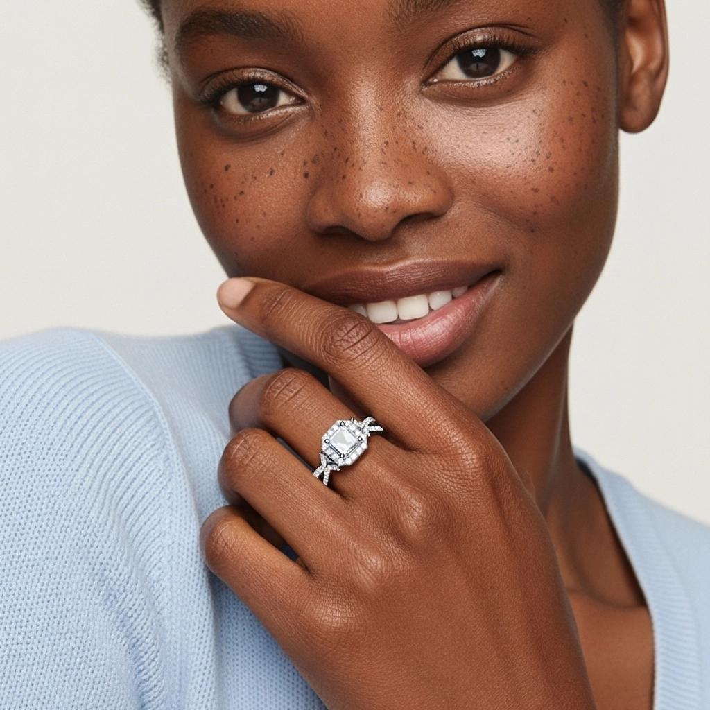 Nature Asscher 1.00ct Moissanite Engagement Ring