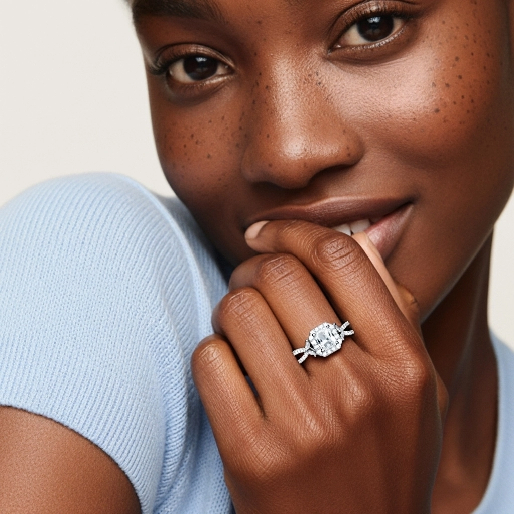 Nature Asscher 1.00ct Moissanite Engagement Ring