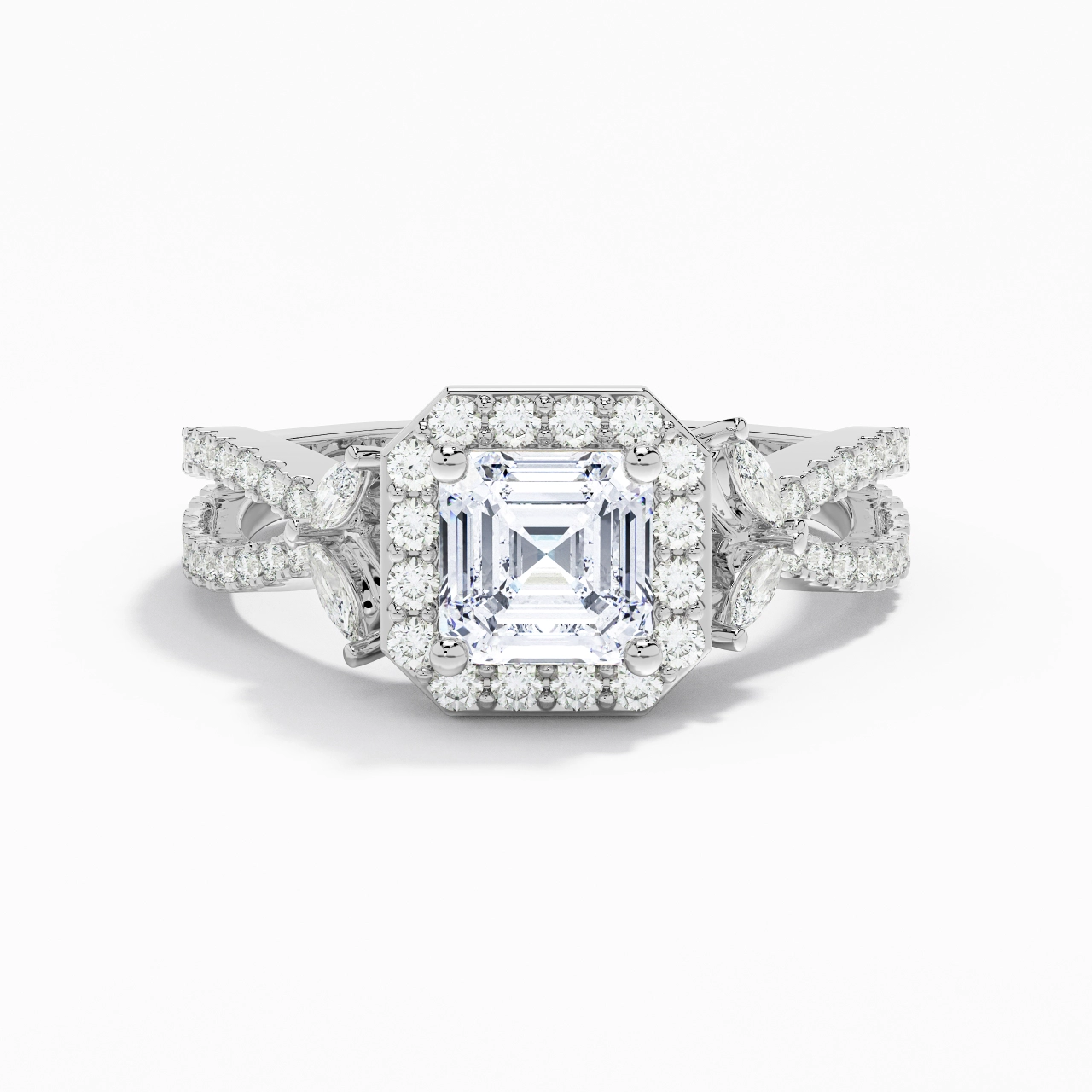 Nature Asscher 1.00ct Moissanite Engagement Ring