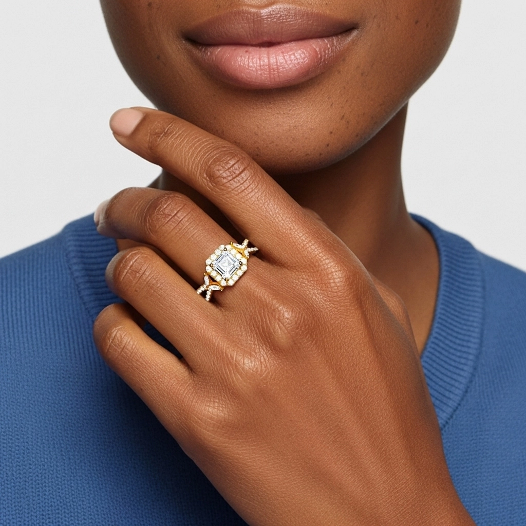 Nature Asscher 1.00ct Moissanite Bague de fiançailles