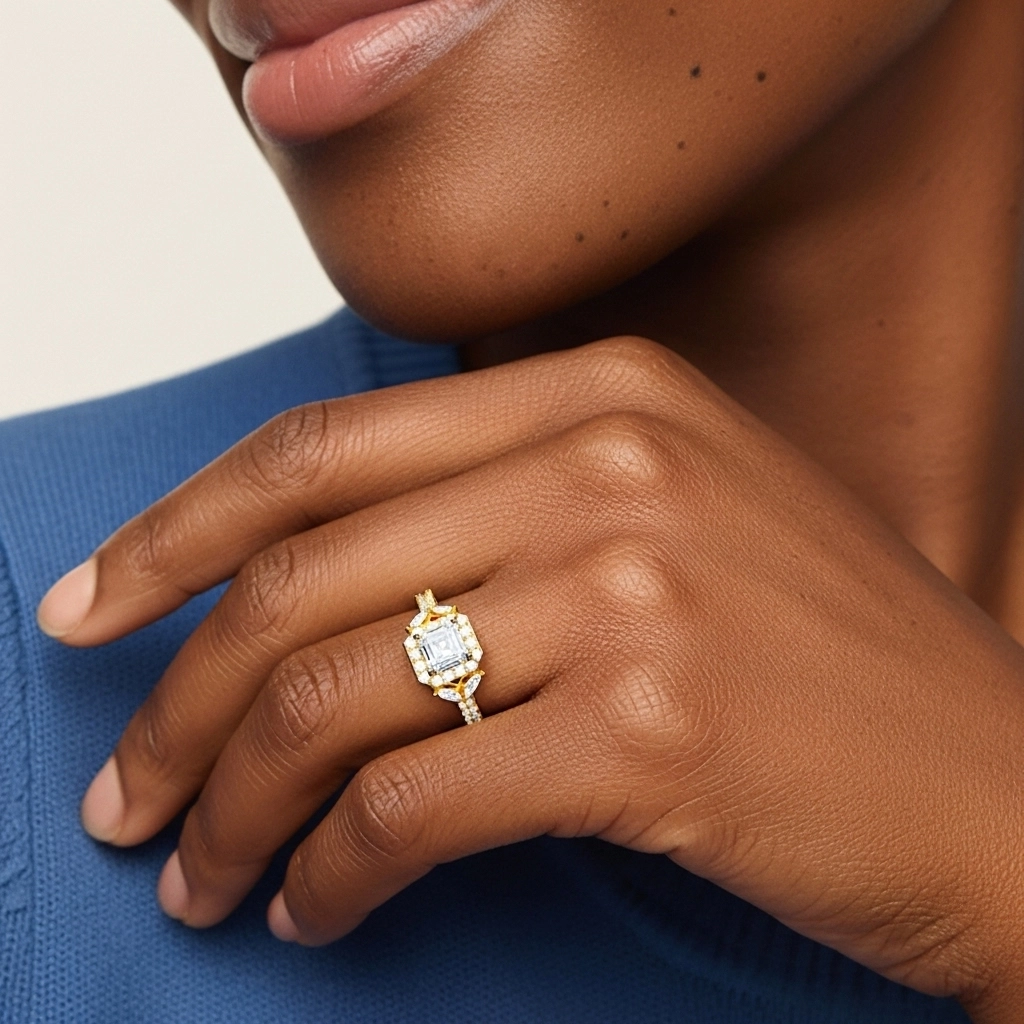 Nature Asscher 1.00ct Moissanite Bague de fiançailles