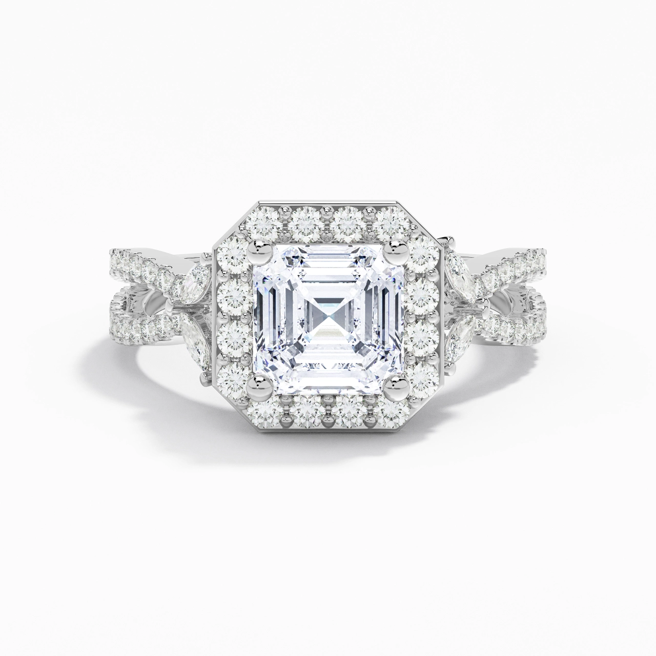 Nature Asscher 2.00ct Moissanite Engagement Ring