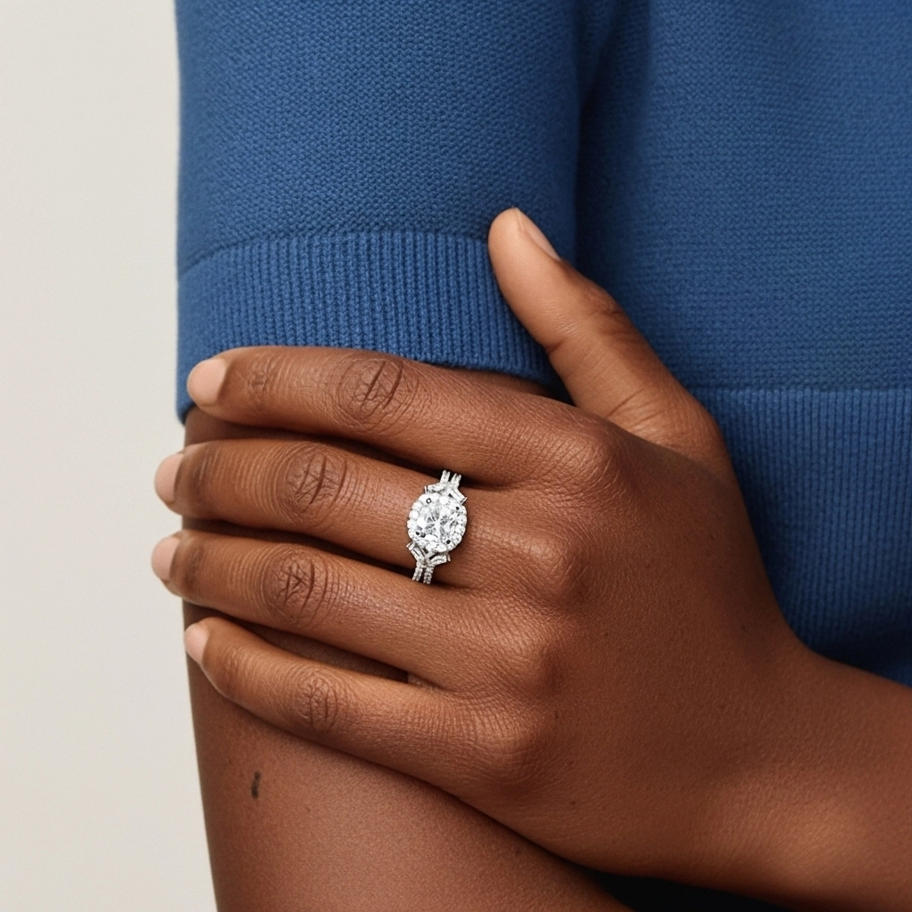 Feuille Halo Bague de fiançailles 2.00ct Moissanite