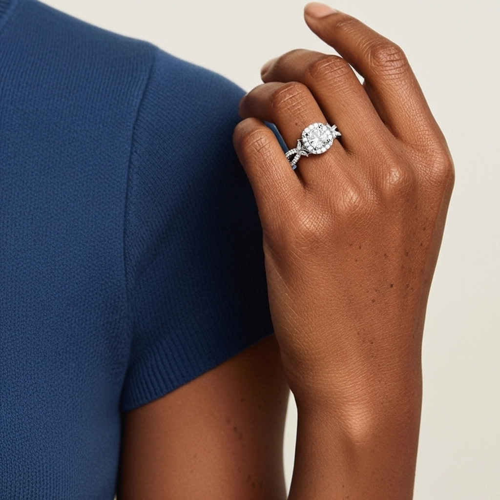 Feuille Halo Bague de fiançailles 2.00ct Moissanite