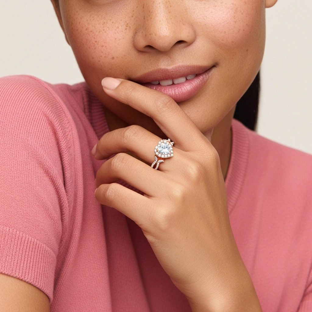 Feuille Halo Bague de fiançailles 2.00ct Moissanite