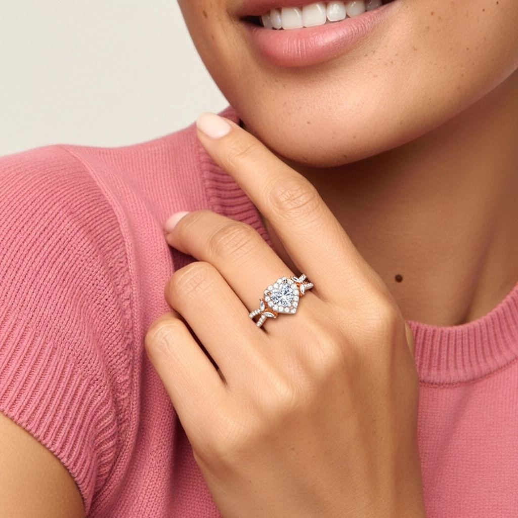 Feuille Halo Bague de fiançailles 2.00ct Moissanite