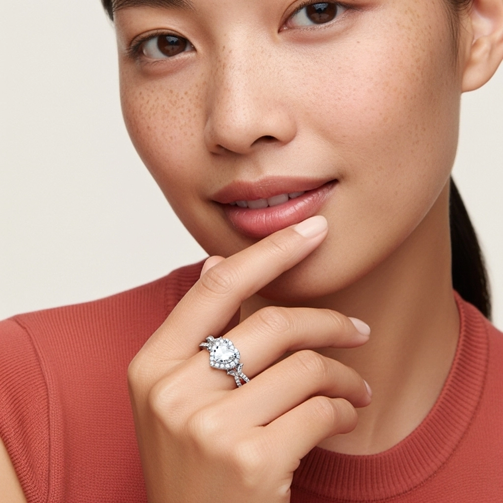 Leaf Halo Engagement Ring 1.00ct Moissanite