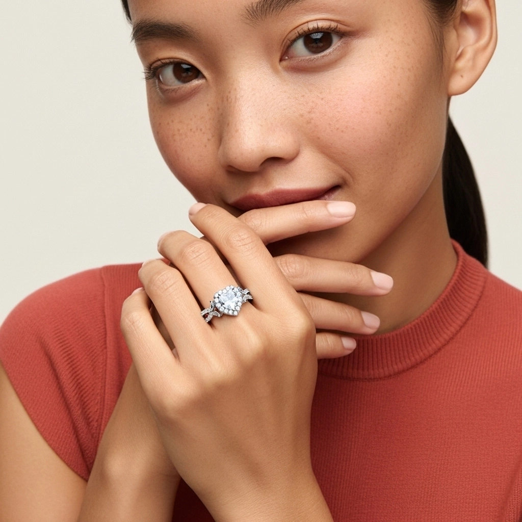 Leaf Halo Engagement Ring 1.00ct Moissanite