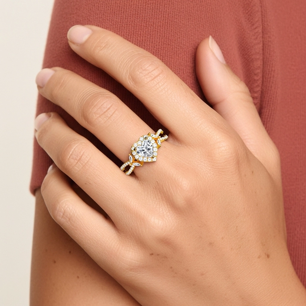 Leaf Halo Engagement Ring 1.50ct Moissanite