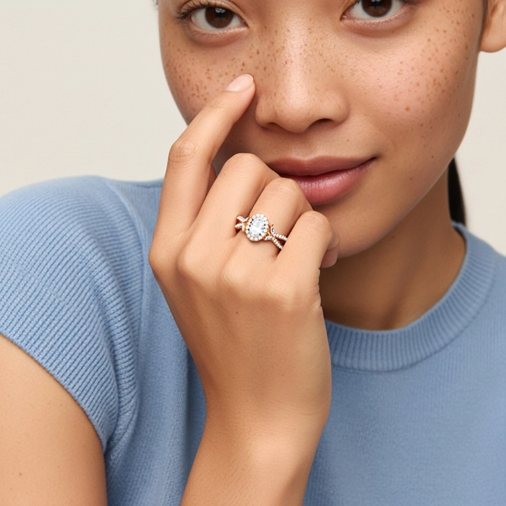 Nature Oval 1.50ct Moissanite Engagement Ring