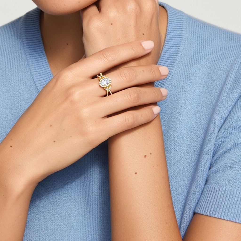 Nature Ovale 1.00ct Moissanite Bague de fiançailles