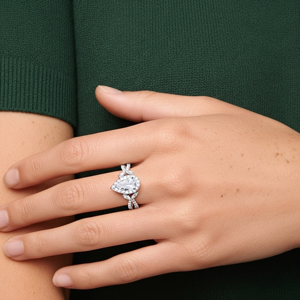 Nature Poire 2.00ct Moissanite Bague de fiançailles