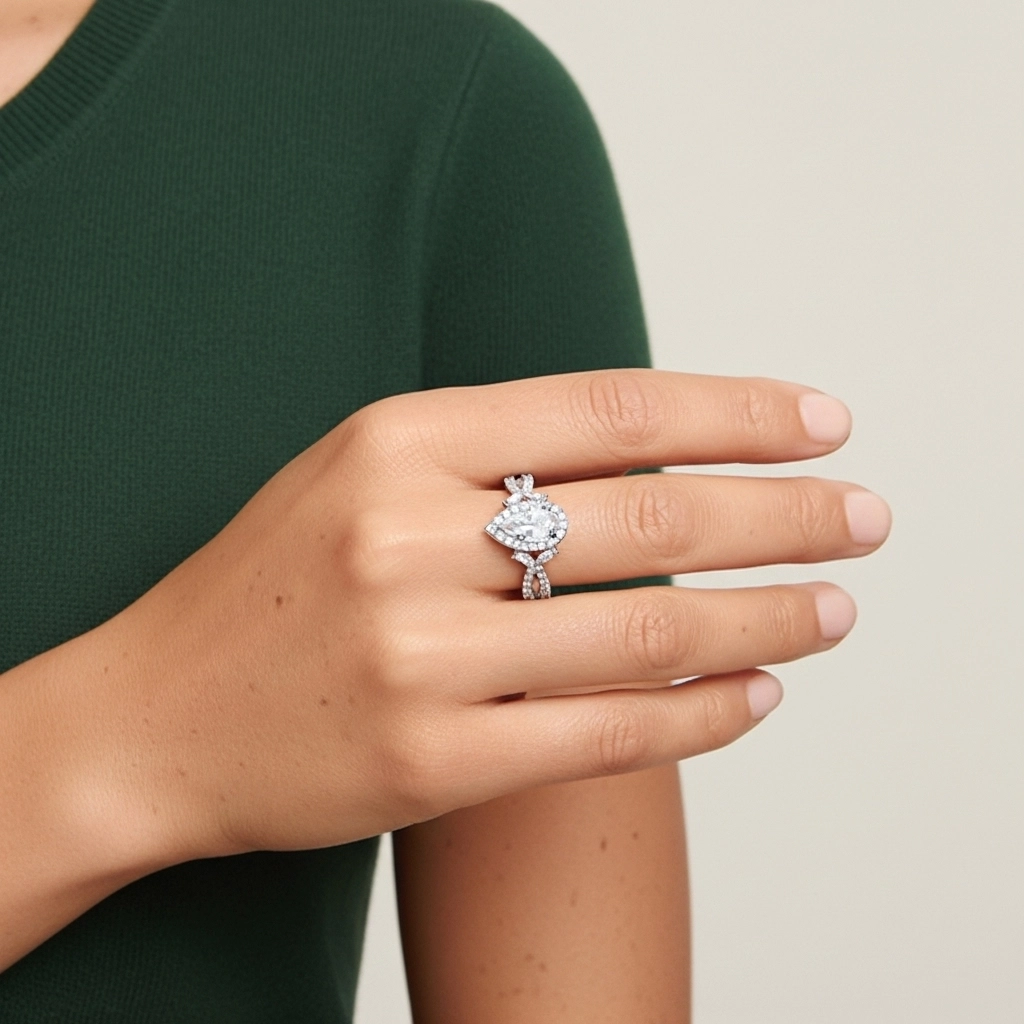 Nature Poire 2.00ct Moissanite Bague de fiançailles