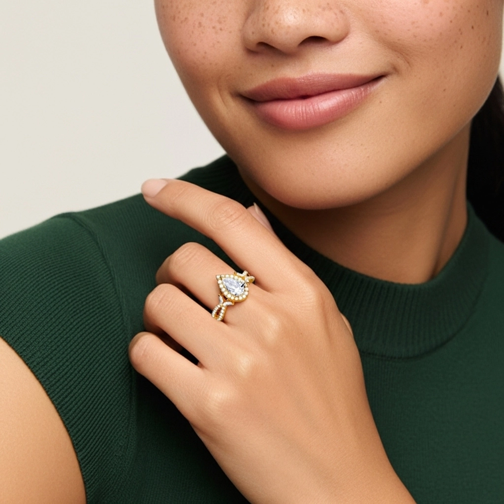 Feuille Halo Bague de fiançailles 2.00ct Moissanite