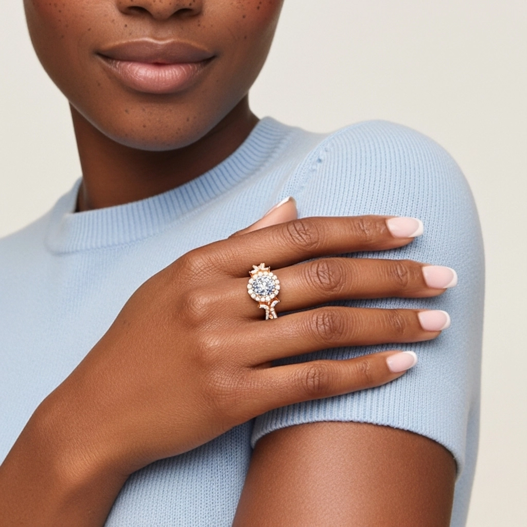 Leaf Halo Engagement Ring 1.00ct Moissanite