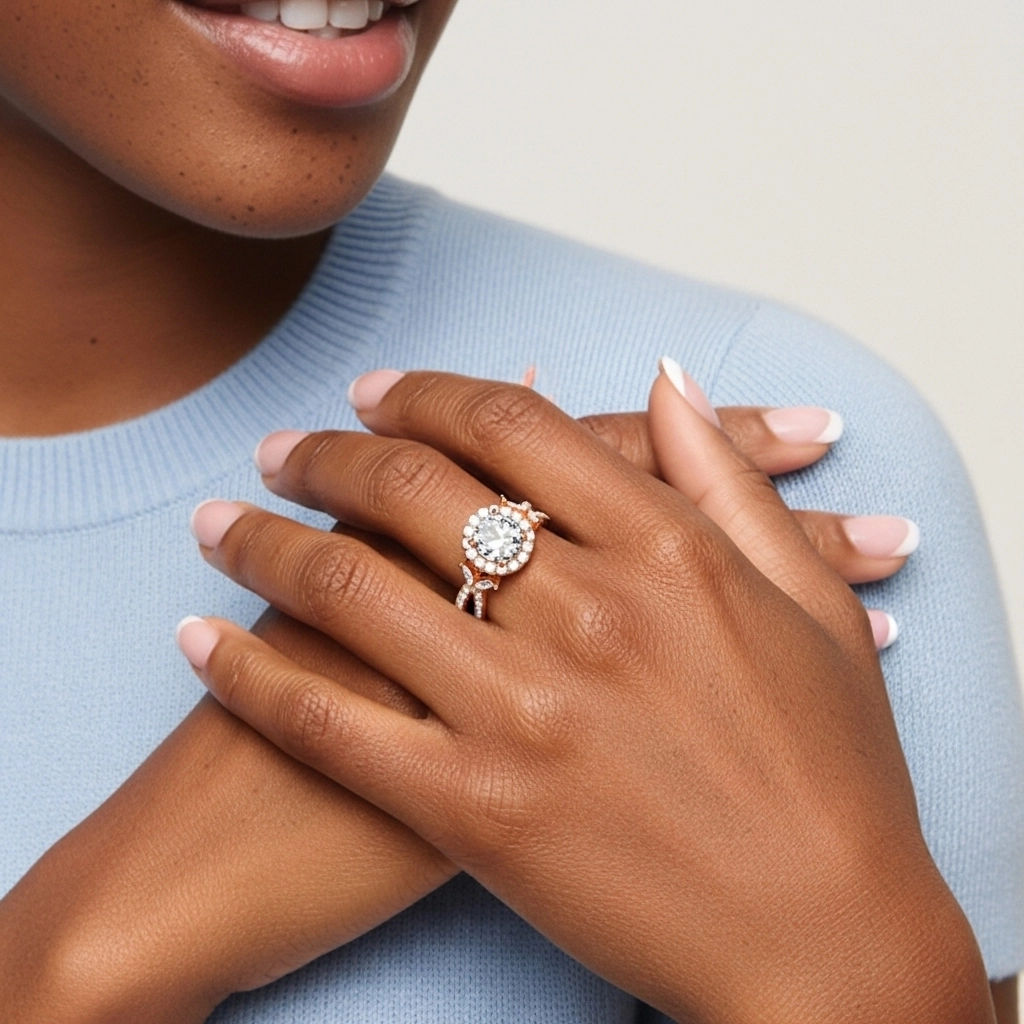 Leaf Halo Engagement Ring 1.00ct Moissanite